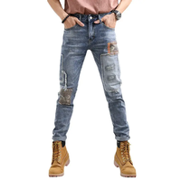 Pantalon en jean moulant élastique pour homme, pantalon bleu déchiré à la mode, grande taille, offre spéciale