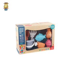 Ensemble de 7 jouets de plage en paille de blé pour enfants, avec seau, arrosoir et moules, en boîte de vente au détail - Product Image 6
