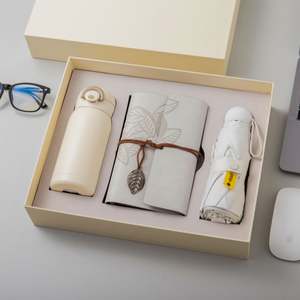 Nouvelles idées de produits 2025 : Coffret cadeau comprenant un agenda, une bouteille d'eau/une tasse isotherme et un petit parapluie de la série couleur macaron pour articles cadeaux - Product Image 3