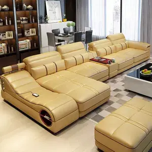 Modern Luxury Multi-functional Leather Sofa American Style Big House Combination Living Room Genuine Leather Sofa with Massage