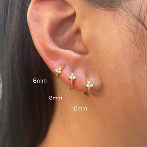 CANNER Simple S925 Argent Sterling Triple Zircon Fleur de Cristal Pétale Multi-tailles 6mm/8mm/10mm/Ensemble de Boucles d'Oreilles à Percer - Product Image 6