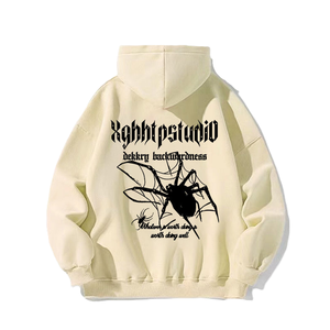 Sweat-shirt à capuche blanc surdimensionné avec imprimé araignée gothique esthétique sombre personnalisable ZEDE Factory - Product Image 3