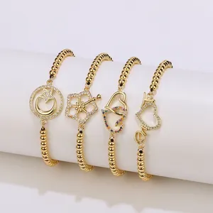 Pulsera de moda con cuentas chapadas en oro para mujer, micro pavé de circón, diamante, Luna, forma de corazón