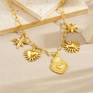 European American Fashion Retro Gold Plated Stainless Steel Heart Sun Flower Cross Pendant Necklace Gift Jewelry - Product Image 3
