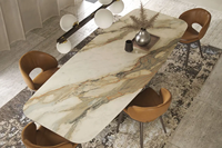 Table à manger rectangulaire avec plateau en marbre, style luxe léger, pour hôtel, villa, salle à manger, meubles sur mesure
