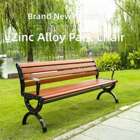 Banc de parc Shengri, banc de jardin en bois massif pour loisirs en plein air, avec dossier en fer forgé et aluminium moulé, 1,2 m/1,5 m