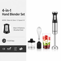 Ensemble de mixeur plongeant 600W 4 en 1, corps en acier inoxydable, 2 vitesses, fouet double, bol hachoir, lame SS304, VDE