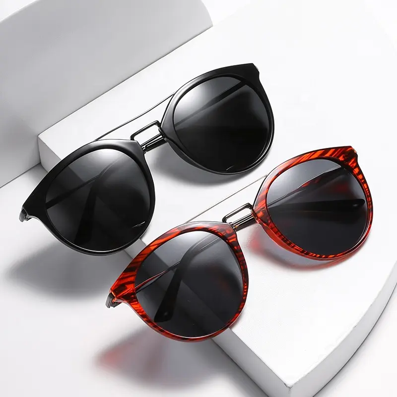 Gafas de sol polarizadas de Metal para hombre, lentes de sol de gran tamaño con doble puente redondo, protección Uv400