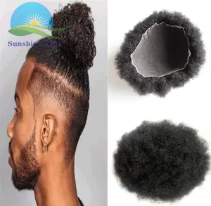 थोक अफ्रीकी अमेरिकी Mens Hairpieces यूरोपीय कुंवारी मानव बाल प्रतिस्थापन काले पुरुषों के लिए 4mm एफ्रो कर्ल पूर्ण फीता टौपी