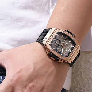 Potente reloj deportivo de silicona estilo barril para hombre, reloj de pulsera multifuncional con cronógrafo y calendario - Product Image 2