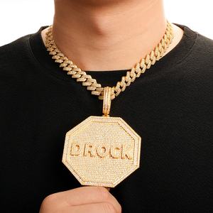 Liontin nama huruf segi enam besar kustom untuk pria kalung Rapper Rock Hip Hop perhiasan Zircon kubik dapat diisi ulang es mati 5A - Product Image 1