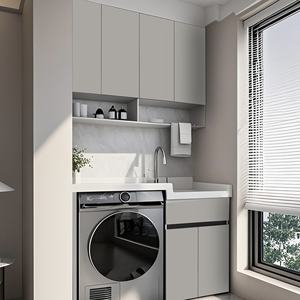 Mueble de Lavadero con Panel de Madera de Diseño Moderno Personalizado, Encimera para Sala de Estar, Villa, Madera Contrachapada Impermeable para Lavadora - Product Image 1