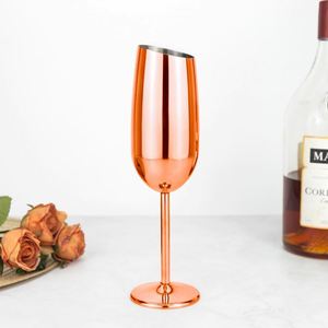 Elegant Rose Gold 250ml Shatterproof Champagne Flutes Long Stem Slanted Bowl Drinkware Sparkling Wine Glass for Restaurant Bar - Product Image 1