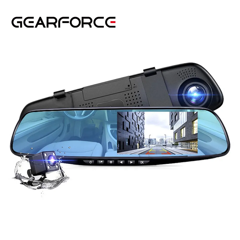 GEARFORCE 4.3 بوصة جهاز تسجيل فيديو رقمي للسيارات كاميرا تسجيل مرآة داش كاميرا كاميرا مزدوجة 1080p سيارة dashcam