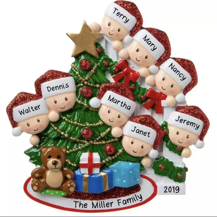 E1590 2020 Christmas Tree Gift Party Pendant Resin Snowman Christmas Decoration Santa Family Name DIY Bless Christmas Ornament