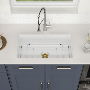 30*18 inch <span class=keywords><strong>undermount</strong></span> <span class=keywords><strong>Fireclay</strong></span> bát đơn bồn rửa nhà bếp với sàn gắn dày trong bóng trắng - Product Image 1