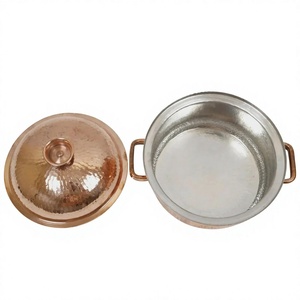 Marmite de cuisson ronde en cuivre pur de qualité supérieure, design martelé, avec couvercle, intérieur argenté, pour usage domestique - Product Image 1