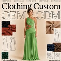 Robe longue élégante verte asymétrique à une épaule pour femme, avec taille découpée et détails tressés