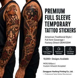 Hao Feng - Tatuaje Temporal de <span class=keywords><strong>Manga</strong></span> Completa Estilo <span class=keywords><strong>Tradicional</strong></span> Antiguo, Adhesivo Impermeable para Arte Corporal, Tatuaje Personalizado - Product Image 1