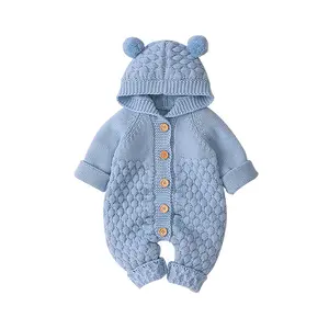 Hot sale Solid Color high quality knitted baby clothing newborn baby romper with stripes