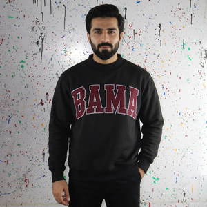 BAMA BLACK <b>Mock</b> <b>Neck</b> Sweatshirt 100% BROWN Applique Embroidery wide <b>neck</b> Sweatshirt - Product Image 1