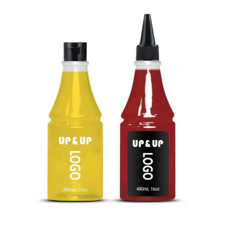 Großhandel 480ml 16oz Clear Food Grade PET Kunststoff Squeeze Sojasauce Flaschen für Ketchup Kochen Olivenöl Verpackung