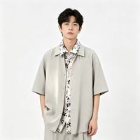Chemise Homme Surdimensionnée Personnalisée OEM à Manches Courtes, Effet Deux Pièces, Imprimé Floral, Col Décontracté, Boutonnée, Style Streetwear pour Hommes