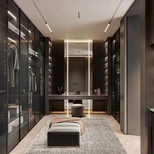 Placard moderne de luxe sur mesure en forme de L, dressing avec porte en verre, éclairage LED, placard de chambre à coucher - Product Image 6