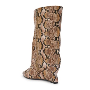 Stivaletti con zeppa in <span class=keywords><strong>pelle</strong></span> effetto serpente oversize da donna, stivali a punta con tacco alto e gambale medio. - Product Image 5