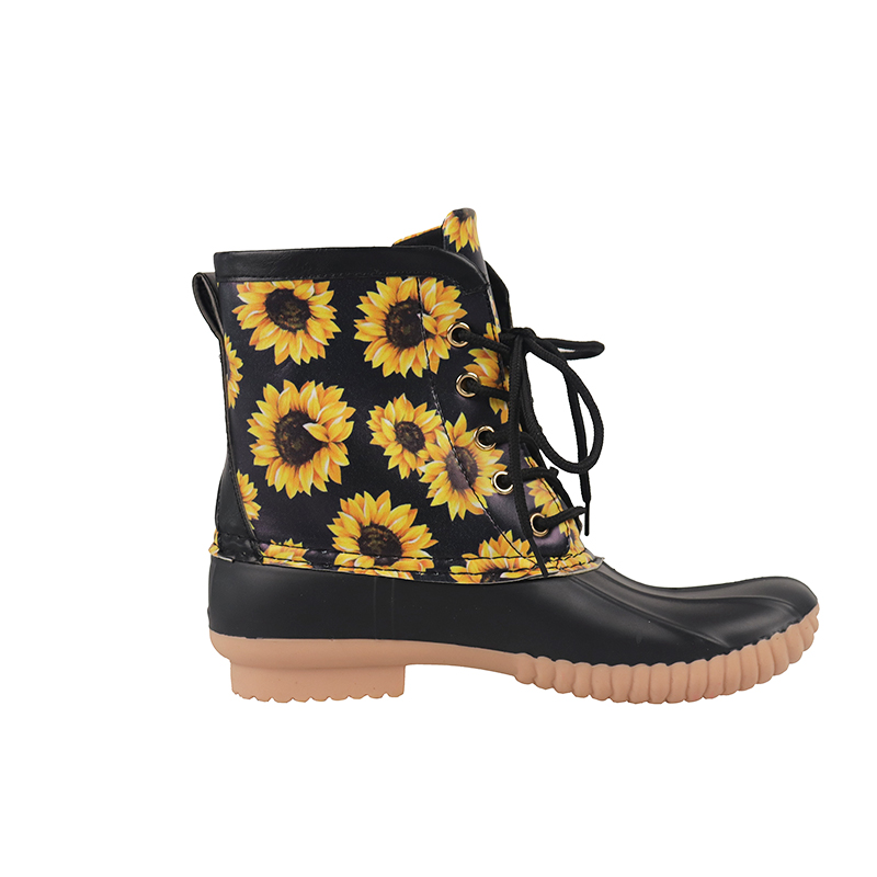 Оптовая продажа, резиновые сапоги с монограммой на шнуровке, короткие сапоги с подсолнухом