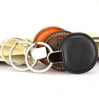 Porte-clés rond en cuir de vachette de luxe fait main avec logo personnalisé, métal vierge pas cher pour téléphone