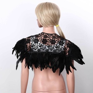 Chal de encaje negro con plumas, capa corta para mujer, disfraz de Halloween, disfraz elegante - Product Image 3