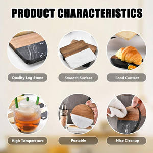 大理石アカシア割石スレートと木製彫刻昇華転写ローラーティーカップコースターホルダーセット、ドリンク用正方形・丸型 - Product Image 6