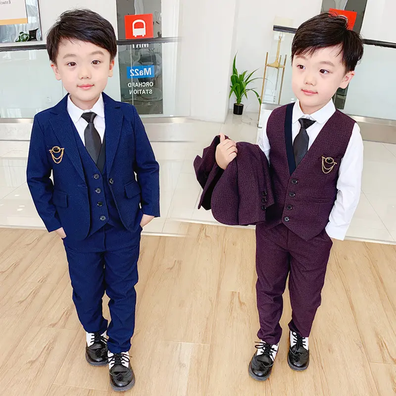 2019 الكورية ملابس الأطفال البدلة مجموعة المحلات التجارية زهرة الصبي سترة اللباس المضيفة الصبي الطفل شهم دعوى ثلاثة قطعة بدلة