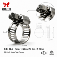 Collier de serrage américain en acier inoxydable 304 de 8 mm de largeur, épaisseur 0,6 mm, à vis sans fin, pour fixation de tubes de petit diamètre