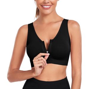 Sujetador deportivo con cremallera frontal para mujer, sujetador inalámbrico para yoga postoperatorio, cuello redondo, licra, poliéster, M - Product Image 2
