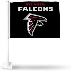 Expédition rapide, drapeau de voiture imprimé des Falcons d'Atlanta, 100% polyester, bannière incluse, mât de drapeau neuf - Product Image 2