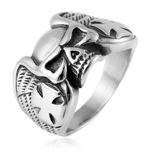 yunnique Stainless Steel <b>Skull</b> Cross <b>Ring</b> For Men Punk Style Halloween Jewelry Silver Color Geometric Design Fashion <b>Ring</b> - Product Image 1