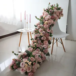 Wedding Drops White Pink Silk Flowers Row Artificial Flower Garland Table Centerpieces Flower Runners For Wedding Arch