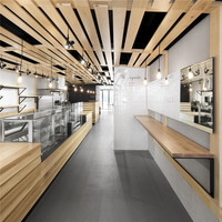 Kiosque de vente de thé au lait moderne personnalisé, comptoir de bar d'exploitation intérieure, table en bois, décoration, design de magasin de thé au lait