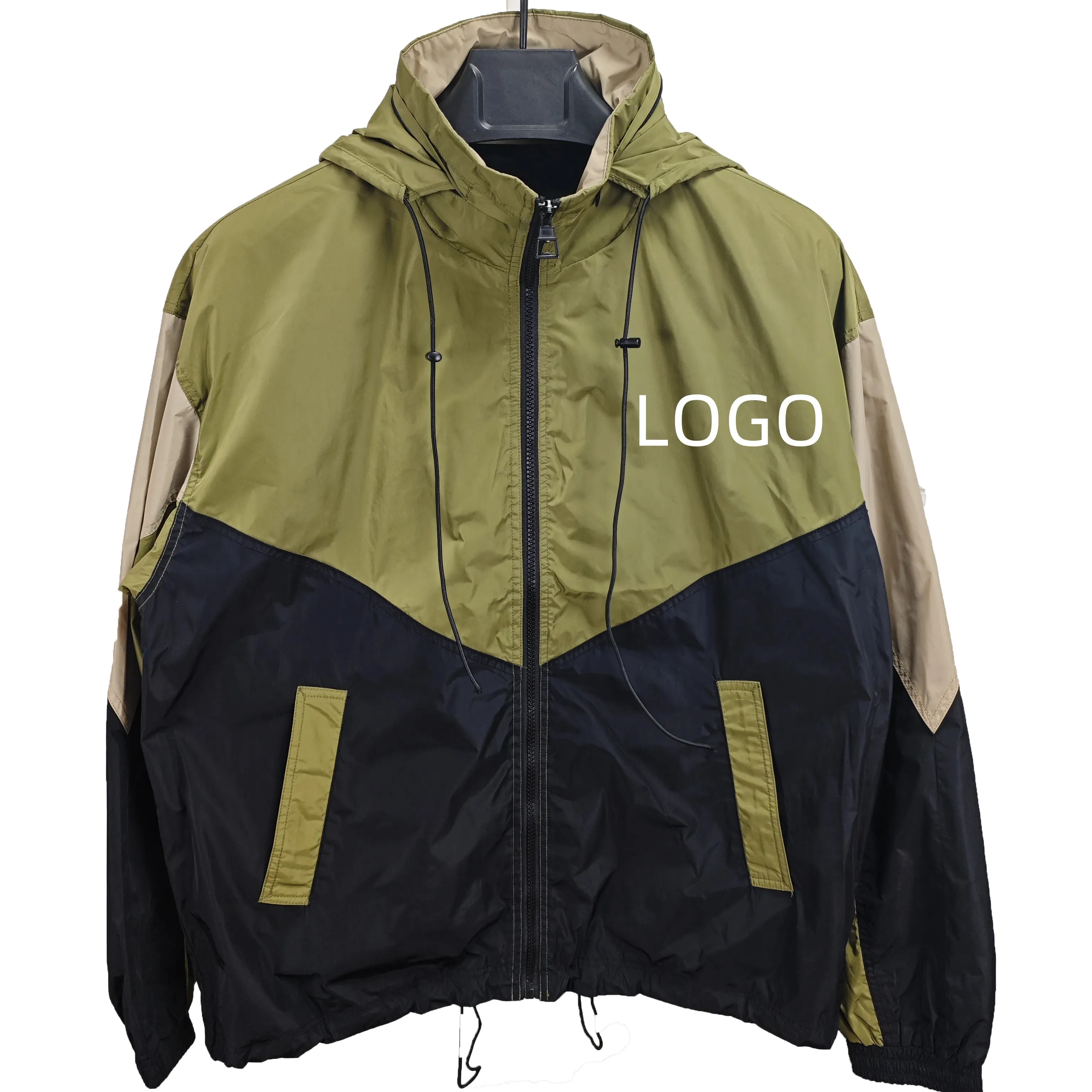 Abbigliamento da uomo personalizzato da uomo giacca antivento giacca giacca a vento Color bloccante Patchwork giacca 100% poliestere OEM Logo doppia sutura
