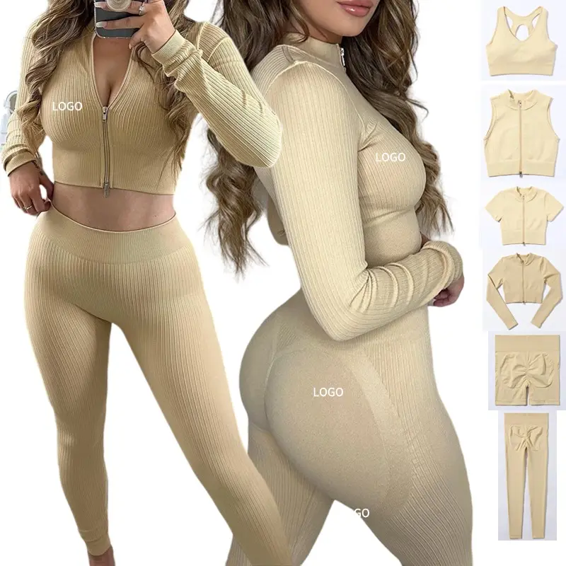 2024 WholesaleCustom Gym High Quality 6 Piece Fitness Yoga Wear Sustainable Gym Wear Workout Clothing Seamless Ribbed Yoga Sets