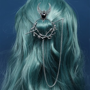 Épingle à <span class=keywords><strong>cheveux</strong></span> unique style sorcière, branche croissante, <span class=keywords><strong>strass</strong></span> viking, magnifique branche croissante à points ronds, imitation pierre précieuse en verre - Product Image 6