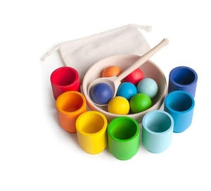 Personalizza palline arcobaleno in tazze giocattolo montessori selezionatore di legno gioco smistamento e conteggio dei colori giocattolo per bambini L12F003 - Product Image 5