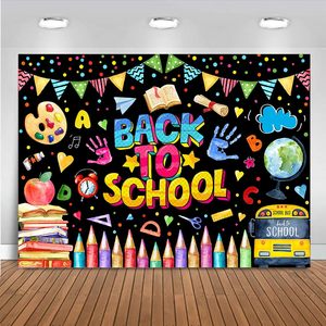 Fondo fotográfico para el regreso a la escuela, artículos escolares coloridos, guirnalda con lunares, fondo para fotografía, decoración de pancartas para fiestas, personalizable - Product Image 1