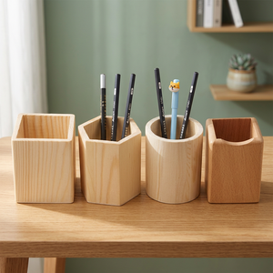 Wooden Desk Organizer Storage Holder Hexagonal Shape Modern Minimalist Office Supply Pencil Cup Freestanding Handmade - Product Image 3