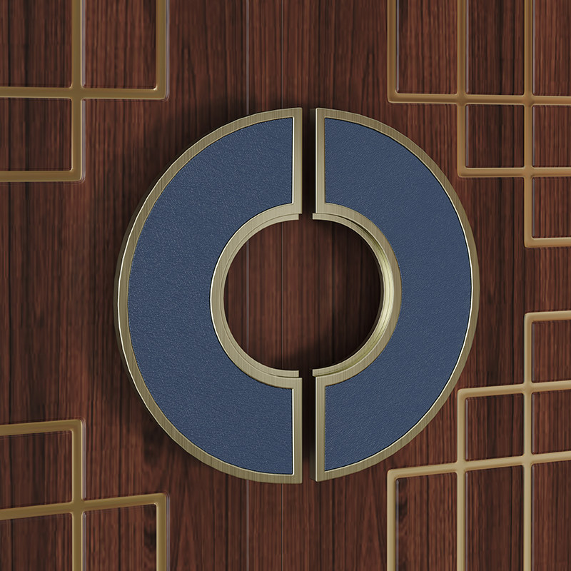 Cyan bronze inlaid with azure blue leather