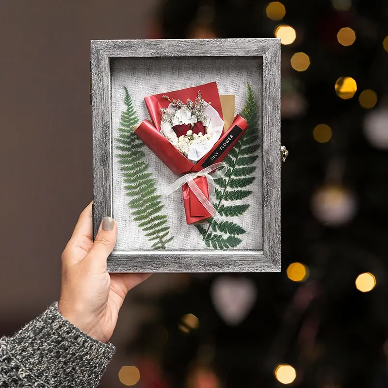 Vente en gros EAGLEGIFTS Taille personnalisée 5x7 6x6 7x9 8x8 8x10 12x12 Papier Fleur Marbre Design Gris Antique Deep Shadow Box Frame 3d