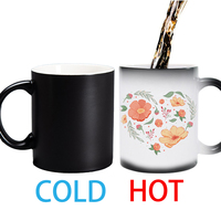 Tasses à changement de couleur avec logo personnalisé, 12 pièces, 11 oz, noir, sublimation vierge, tasse magique à changement de couleur, mug à café en céramique