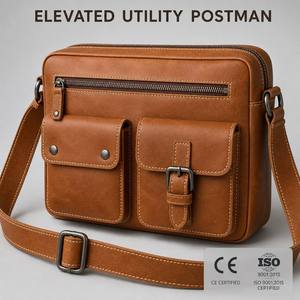 <span class=keywords><strong>Borsa</strong></span> a Tracolla 3450 in Pelle Cognac, Stile <span class=keywords><strong>Postino</strong></span>, Multi Tasche, in Pelle Bovina Conciata al Vegetale, con Dettagli Gunmetal - Product Image 1
